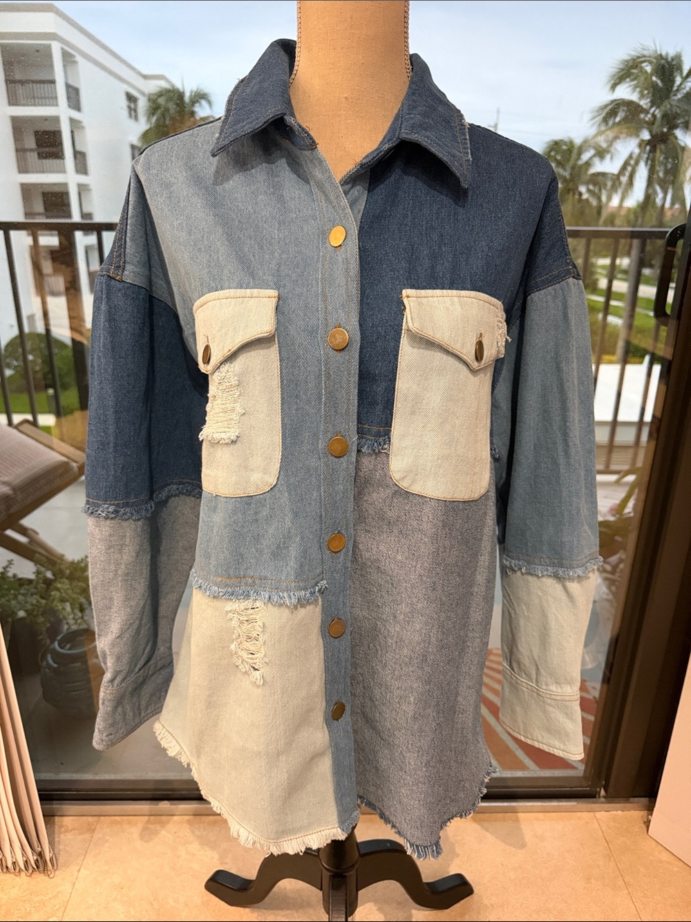 Elan Brand Patchwork Denim Jacket - Multiwash Blue